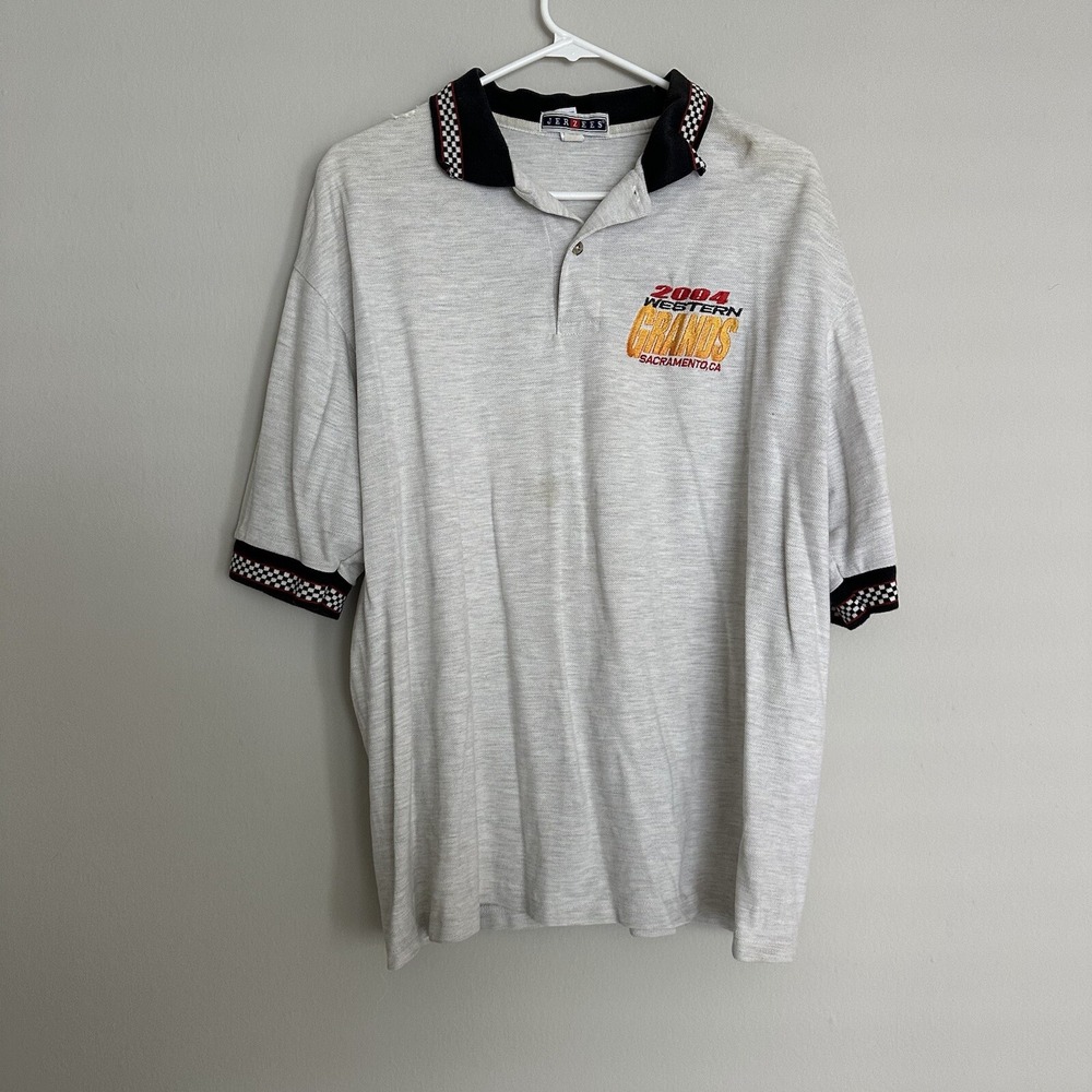 NASCAR Western‎ Grand Race Mens  Polo Shirt Beige 2004 Vintage Embroidered L